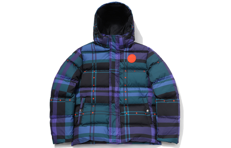 Buy 李宁韦德系列徽标印花连帽羽绒服 黑/蓝色印花 AYMQ237-1