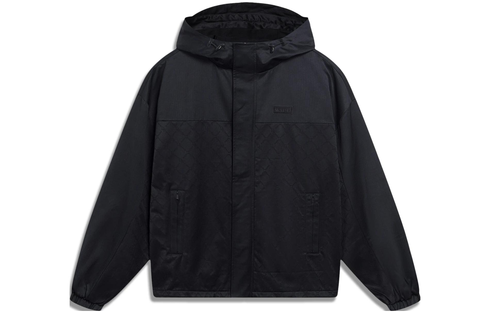 Li-Ning Wade Series Solid Color Loose Hoodie Windbreaker Men Black Jacquard Print. AFDT077-1