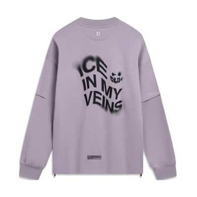 Li-Ning Wade Series Star Letter Print Fleece Pullover Grey Purple Sweater AWDTD25-4