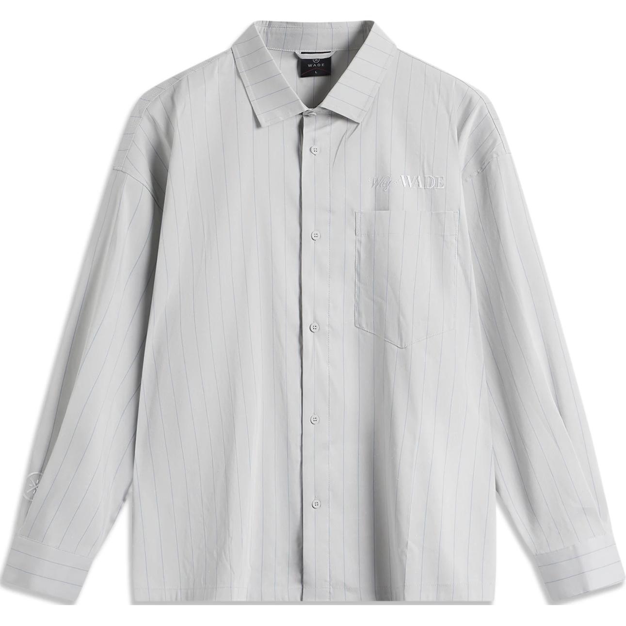 Li-Ning Wade Series Striped Button-Up Loose Fit Long Sleeve Shirt Misty Grey ASHU409-3