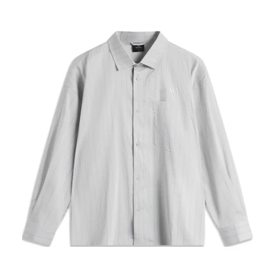 Li-Ning Wade Series Striped Button-Up Loose Fit Long Sleeve Shirt Misty Grey ASHU409-3