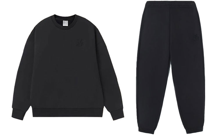 Order Li-Ning Warm Fleece Pullover Sweatshirt and Pants Set Unisex Black AWER020-1