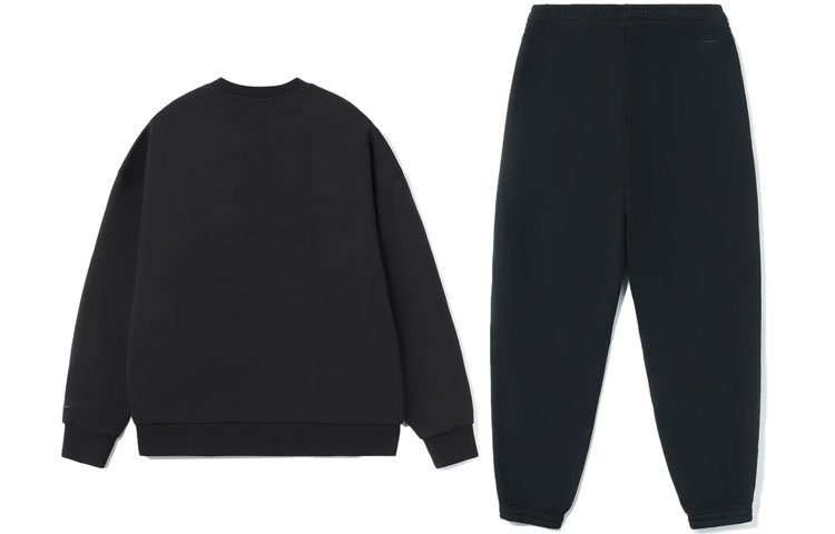 Lookbook Li-Ning Warm Fleece Pullover Sweatshirt and Pants Set Unisex Black AWER020-1