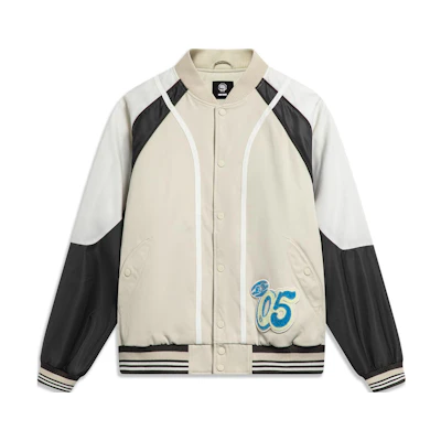 Li-Ning Water-Resistant Letter Print Baseball Jacket Gravel Gray/Obsidian Gray AJMU015-5