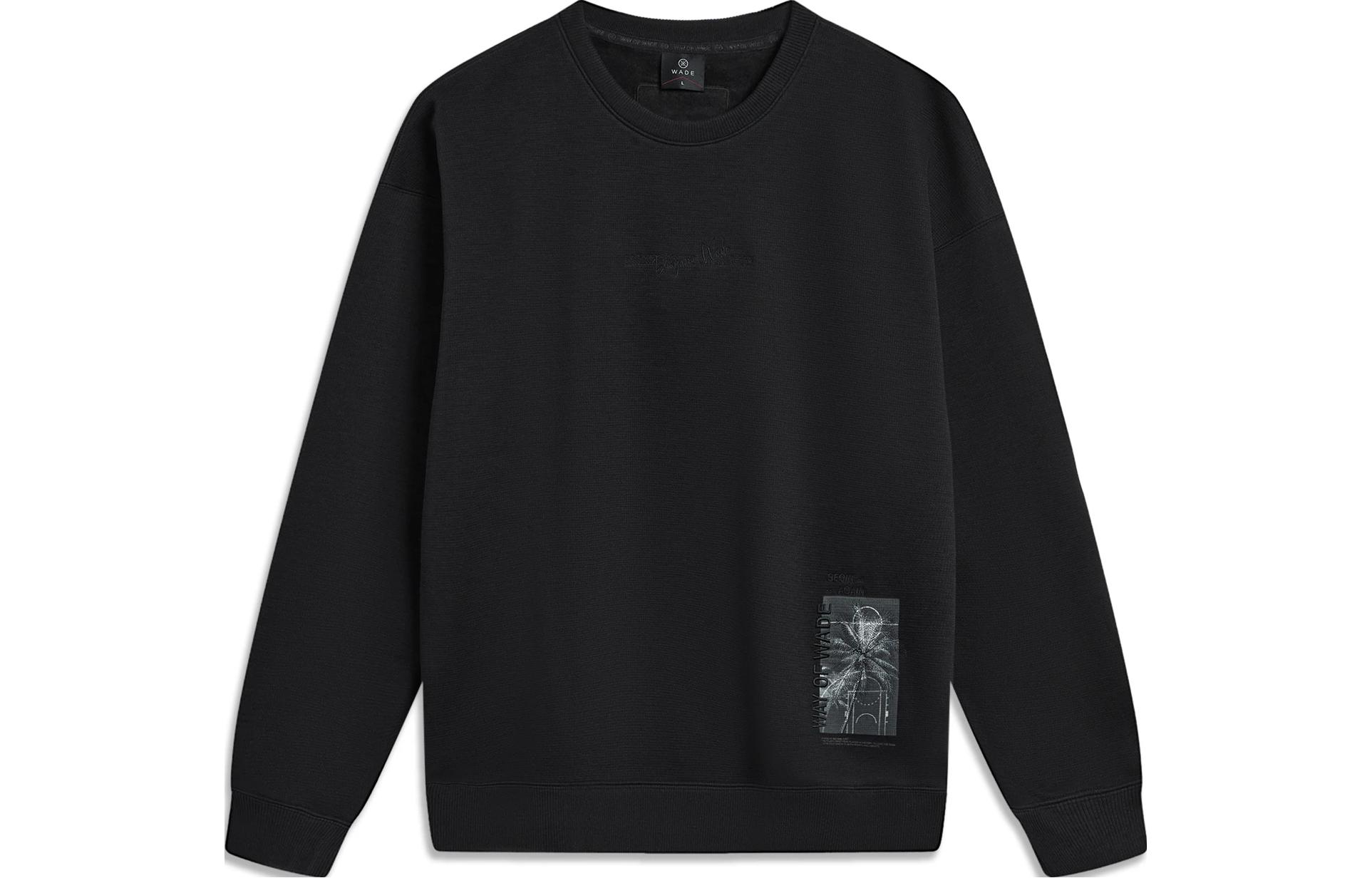 Li-Ning Way of Wade Alphabet Print Fleece Pullover Sweatshirt Unisex Black AWDT931-6