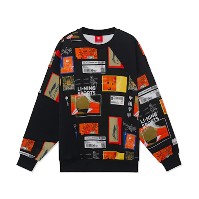 Li-Ning Way of Wade Graphic Patchwork Loose Crewneck Sweatshirt Black Unisex AWDRA83-1