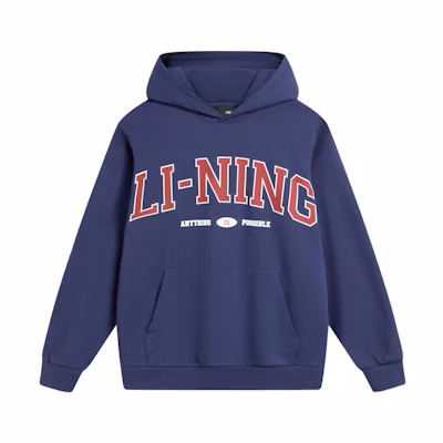 Li-Ning Weekend Youth Embroidered Hoodie Navy Blue Unisex AWDU781-3