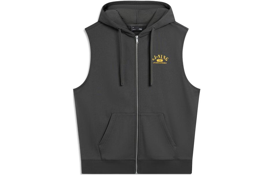Li-Ning Weekend Youth Hoodie Sleeveless Zip Sweatshirt Obsidian Gray Unisex AWDU771-3