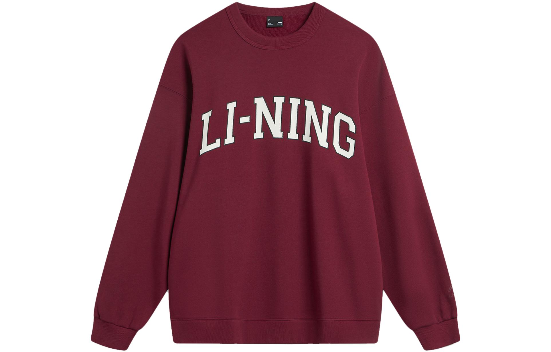Li-Ning Weekend Youth Letter Print Crewneck Sweatshirt Unisex Deep Vintage Red AWDU785-2