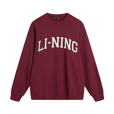 Li-Ning Weekend Youth Letter Print Crewneck Sweatshirt Unisex Deep Vintage Red AWDU785-2