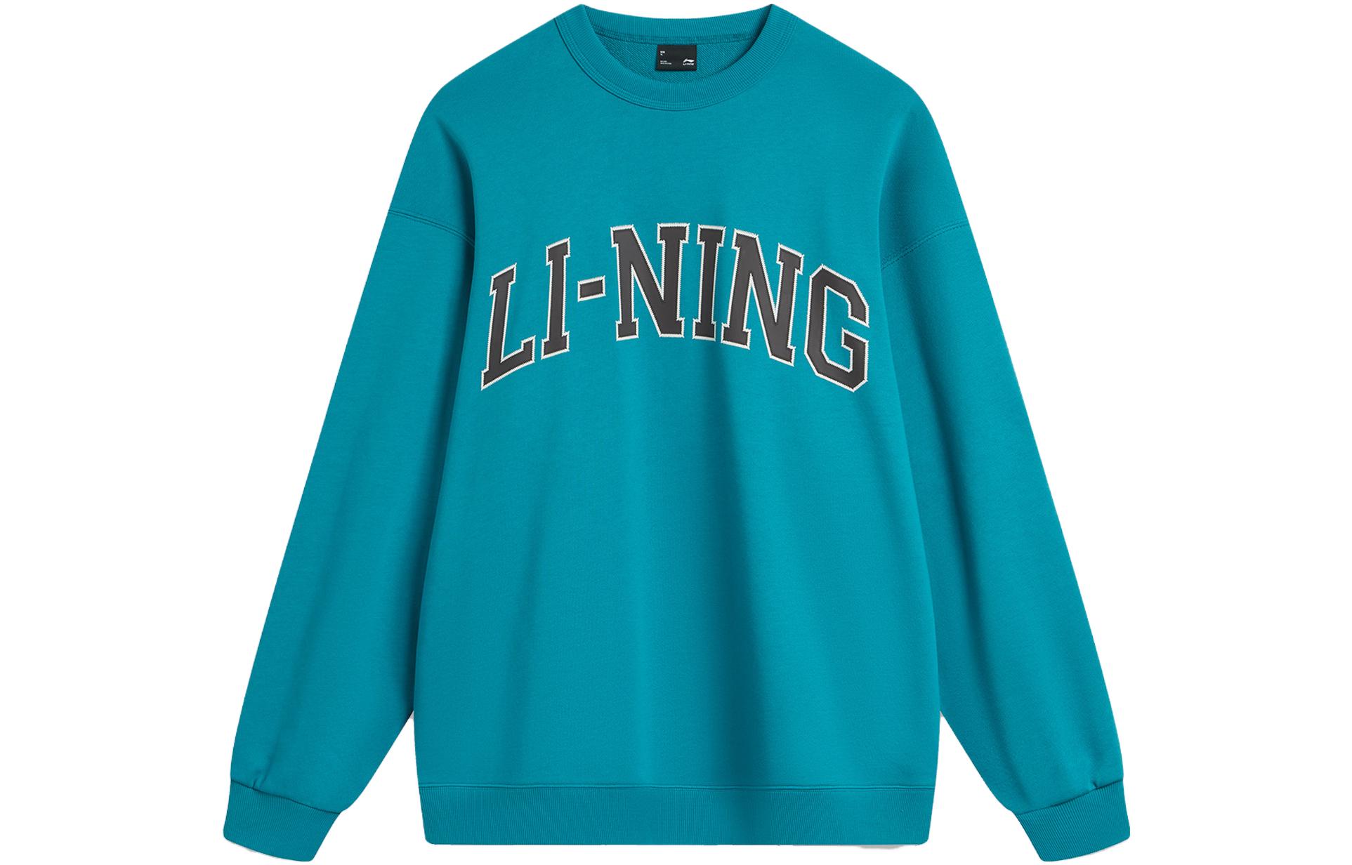 Li-Ning Weekend Youth Letter Print Crewneck Sweatshirt Unisex Reef Green AWDU785-4