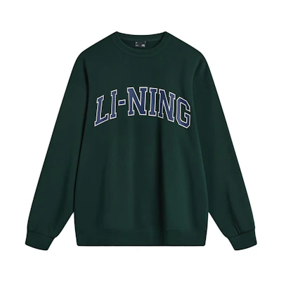 Li-Ning Weekend Youth Letter Print Crewneck Sweatshirt Retro Green Unisex AWDU785-7