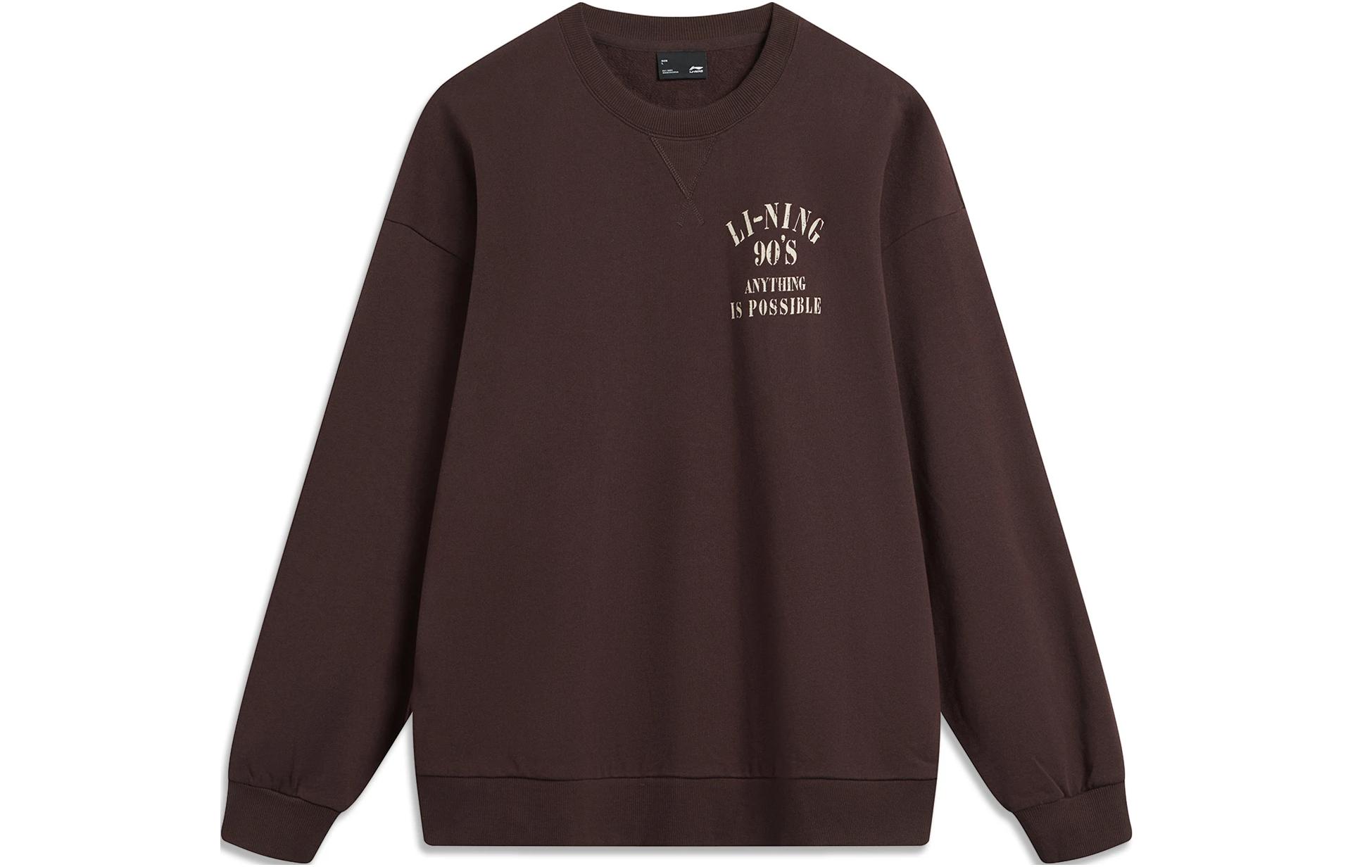 Li-Ning Weekend Youth Letter Print Pullover Sweatshirt Unisex Charcoal Brown AWDU797-4