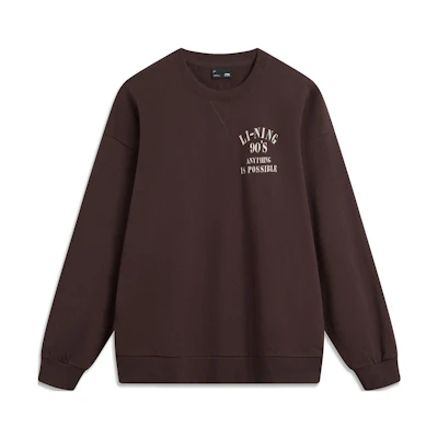 Li-Ning Weekend Youth Letter Print Pullover Sweatshirt Unisex Charcoal Brown AWDU797-4
