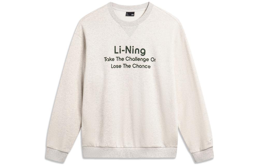 Li-Ning Weekend Youth Maillard Letter Print Pullover Sweatshirt Light Gray Unisex AWDU799-10