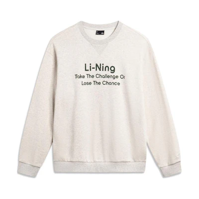 Li-Ning Weekend Youth Maillard Letter Print Pullover Sweatshirt Light Gray Unisex AWDU799-10