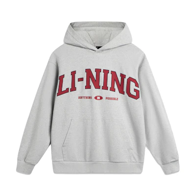 Li-Ning Weekend Youth Retro Logo Hoodie Light Grey-Unisex Fall Sweatshirt AWDU781-1