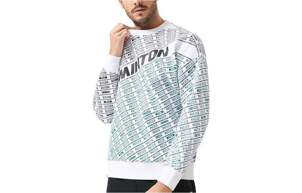 Li-Ning White Crewneck Letter Print Loose Fit Sweatshirt AWDP863-1