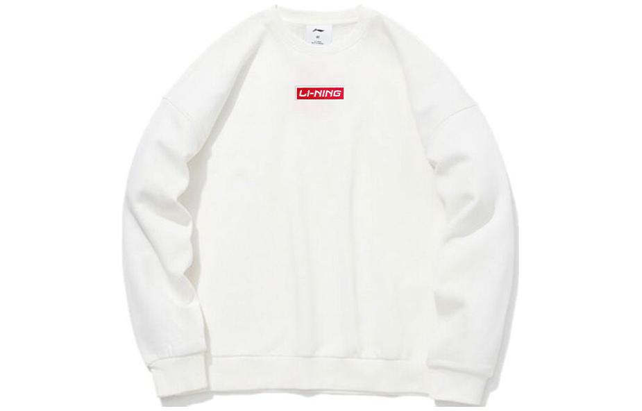 Li-Ning White Crewneck Letter Print Pullover Long-Sleeve Sweatshirt YWDT353-1