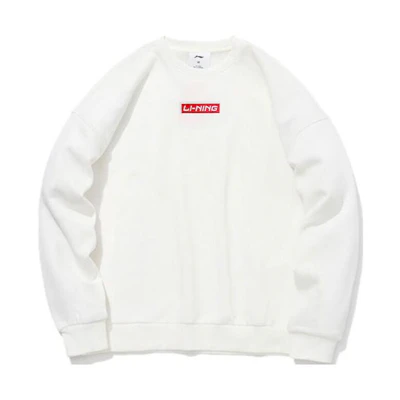 Li-Ning White Crewneck Letter Print Pullover Long-Sleeve Sweatshirt YWDT353-1