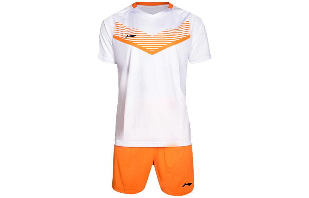 Li-Ning White Orange Logo Print Football T-Shirt and Shorts Set. AATL099-4