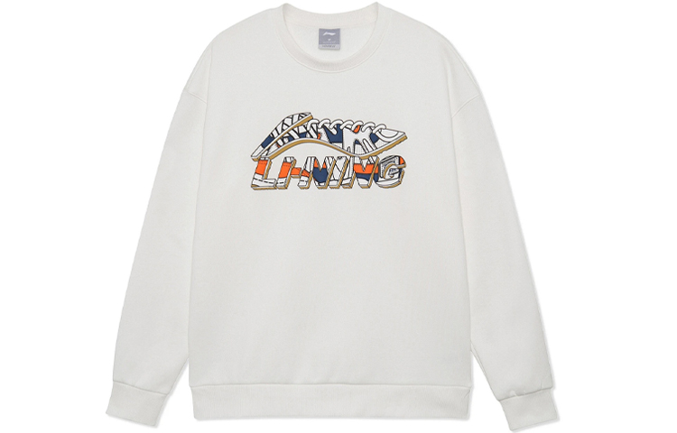 Li-Ning White Unisex Logo Print Crewneck Sweatshirt - Casual Sportswear Series AWDRG40-1
