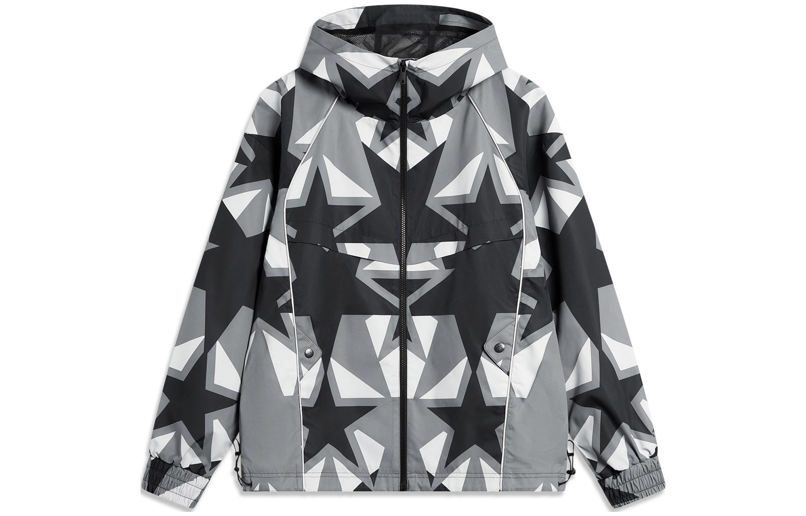 Li-Ning Windproof Black Gray Printed Casual Sports Jacket AFDT887-1
