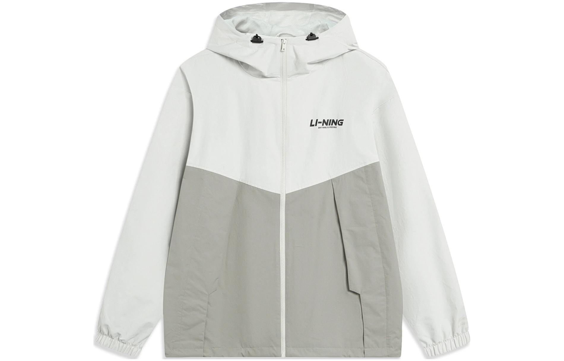 Li-Ning Windproof Water-Resistant Logo Print Hoodie Jacket Men’s Light Gray AFDT833-3