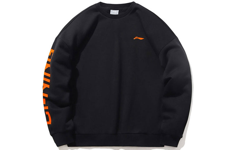 Li-Ning Winter Fleece Crewneck Sweatshirt Black Casual Sportswear AWDP932-32