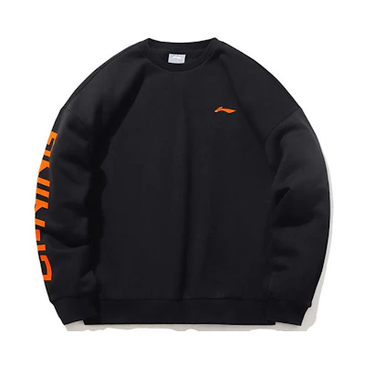 Li-Ning Winter Fleece Crewneck Sweatshirt Black Casual Sportswear AWDP932-32