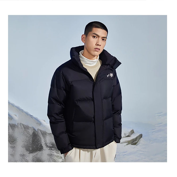 Details for Li-Ning Winter Unisex Down Jacket Black - Letter Print Colorblock Casual Warm Wear AYMR304-1