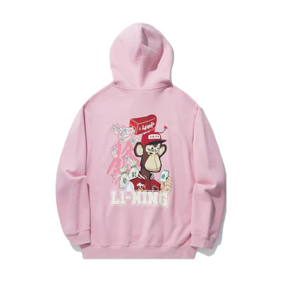 Li-Ning Bored Ape Hoodie Pink Cartoon Print Loose Fit Unisex AWDU909-5