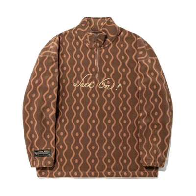 Li-Ning Bruce Lee Collab Fleece Pullover Sweatshirt Clay Brown All-Over Print Unisex AWDTC81-2