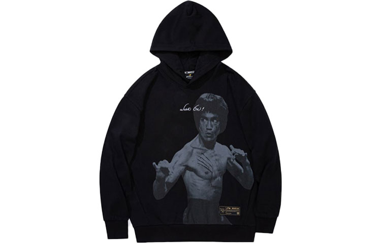 Li-Ning Bruce Lee Hoodie Black Character Letter Print Collaboration AWDRF19-4