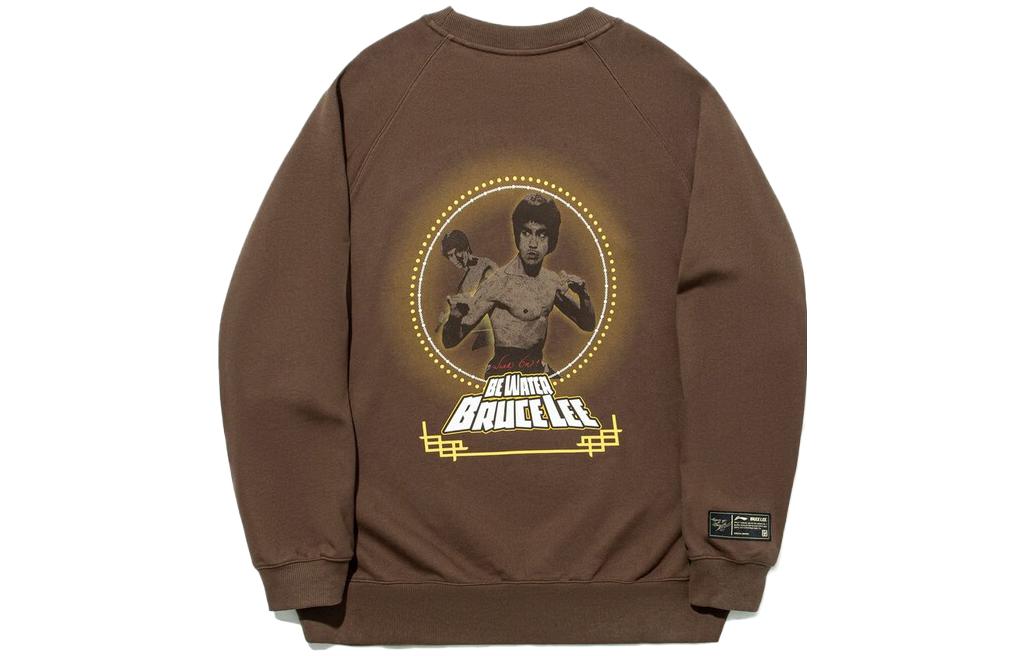 Li-Ning Bruce Lee Kung Fu Series Graphic Print Brown Crewneck Sweatshirt Unisex AWDTC75-2