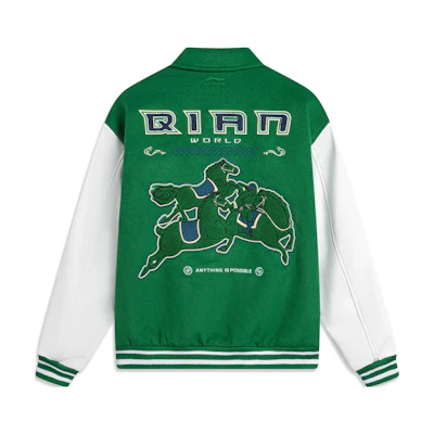 Li-Ning Daqian World Collab Colorblock Loose Fit Baseball Jacket Green AFDT913-2