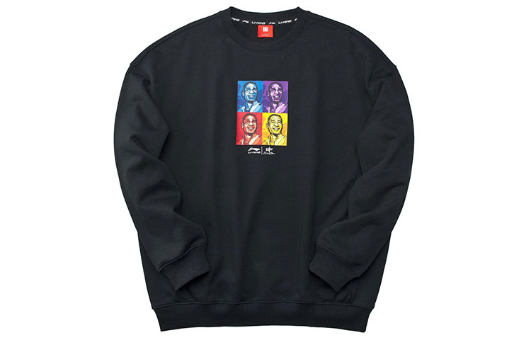 Li-Ning David Graffiti Loose Pullover Sweatshirt Black Sports Fashion Series AWDP501-1