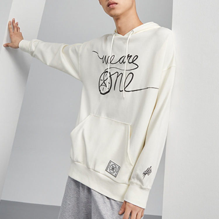 Shop Li-Ning x DFT Artist Letter Printed Sweatshirt Men’s Off-White AWDR515-2