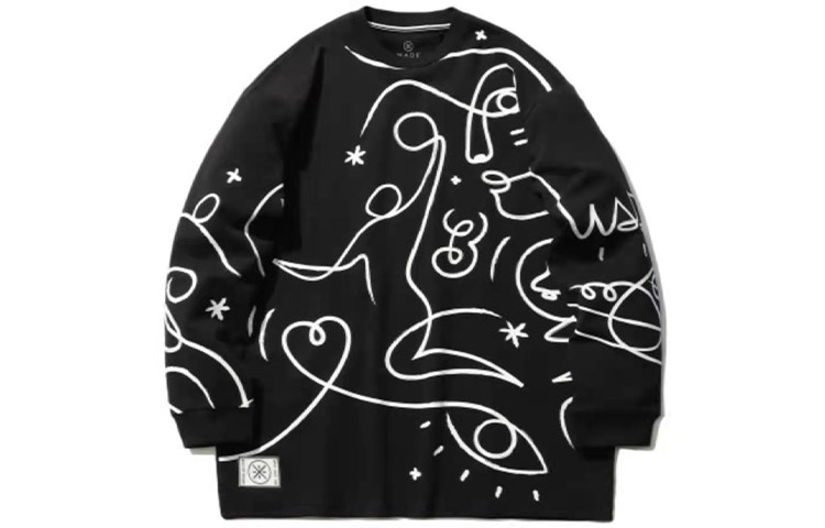 Li-Ning DFT Wade Series Graphic Crewneck Sweatshirt Black - Loose Fit AHSR575-1