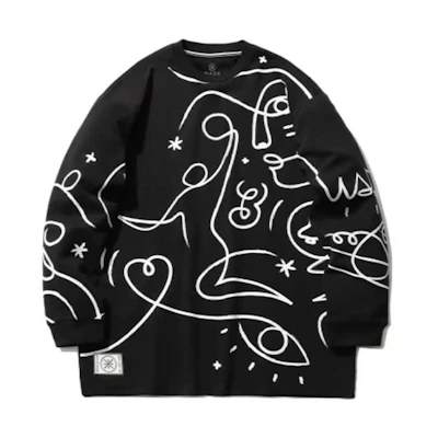 Li-Ning DFT Wade Series Graphic Crewneck Sweatshirt Black - Loose Fit AHSR575-1