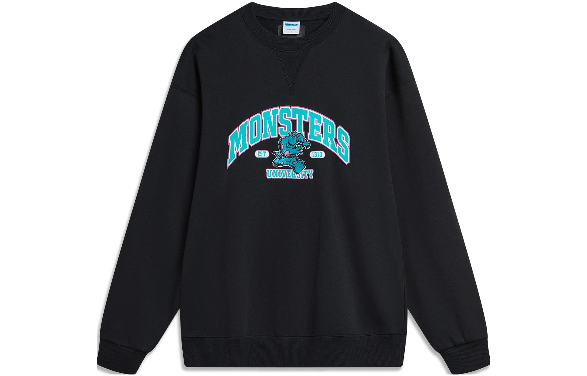 Li-Ning Disney Black Letter Cartoon Graphic Fleece Pullover Unisex Sweater AWDT813-1