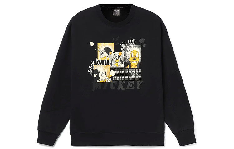 Li-Ning Disney Collab Cartoon Print Fleece Pullover Sweatshirt Black Unisex AWDR685-3