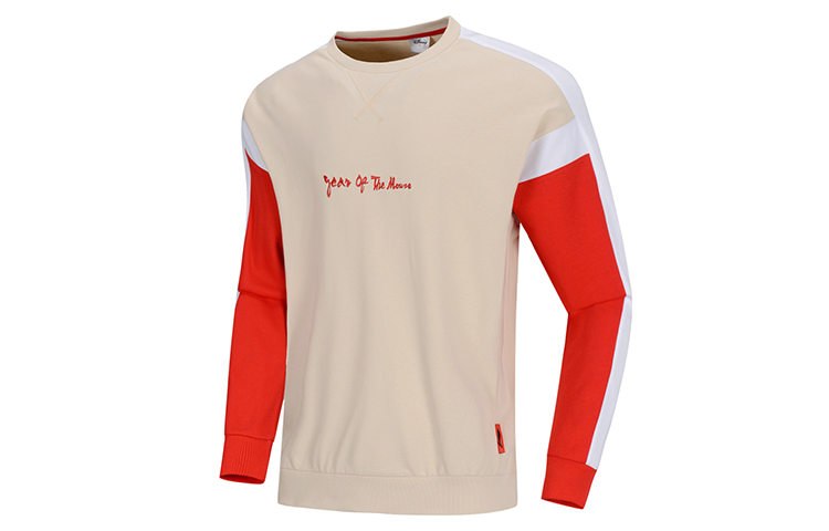 Li-Ning Disney Collab Loose Knit Crewneck Pullover Sweatshirt Men Cassava Beige AWDQ145-1