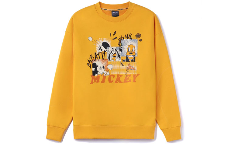 Li-Ning Disney Collab Yellow Cartoon Print Fleece Crewneck Sweatshirt Unisex AWDR685-4