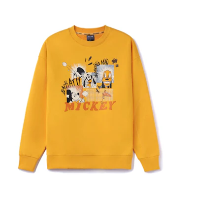 Li-Ning Disney Collab Yellow Cartoon Print Fleece Crewneck Sweatshirt Unisex AWDR685-4