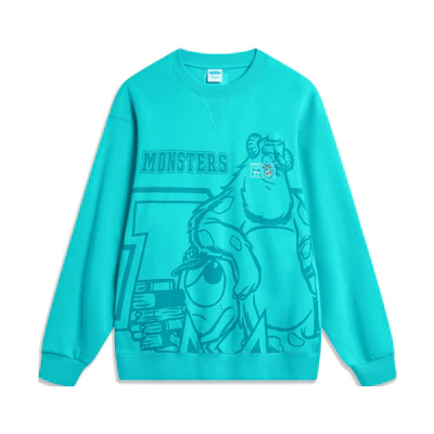 Li-Ning Disney Monsters University Print Fleece Pullover Sweatshirt Ice Green AWDT813-4