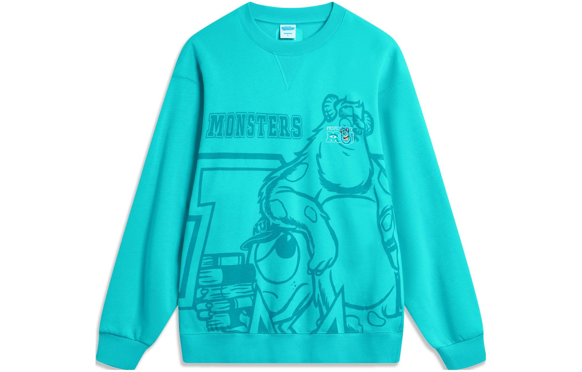 Order Li-Ning x Disney Monsters University Print Fleece Pullover Sweatshirt Ice Green AWDT813-4