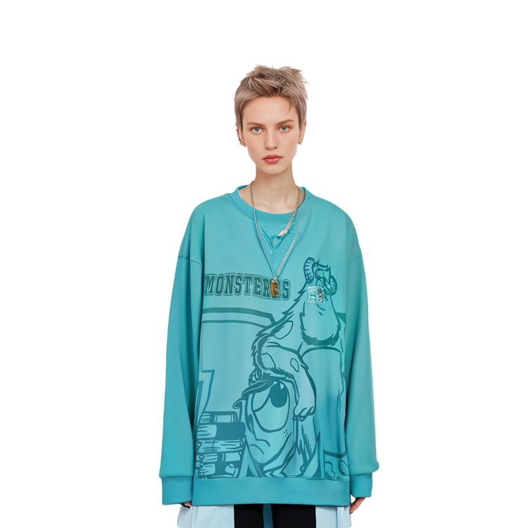 Sizing Li-Ning x Disney Monsters University Print Fleece Pullover Sweatshirt Ice Green AWDT813-4