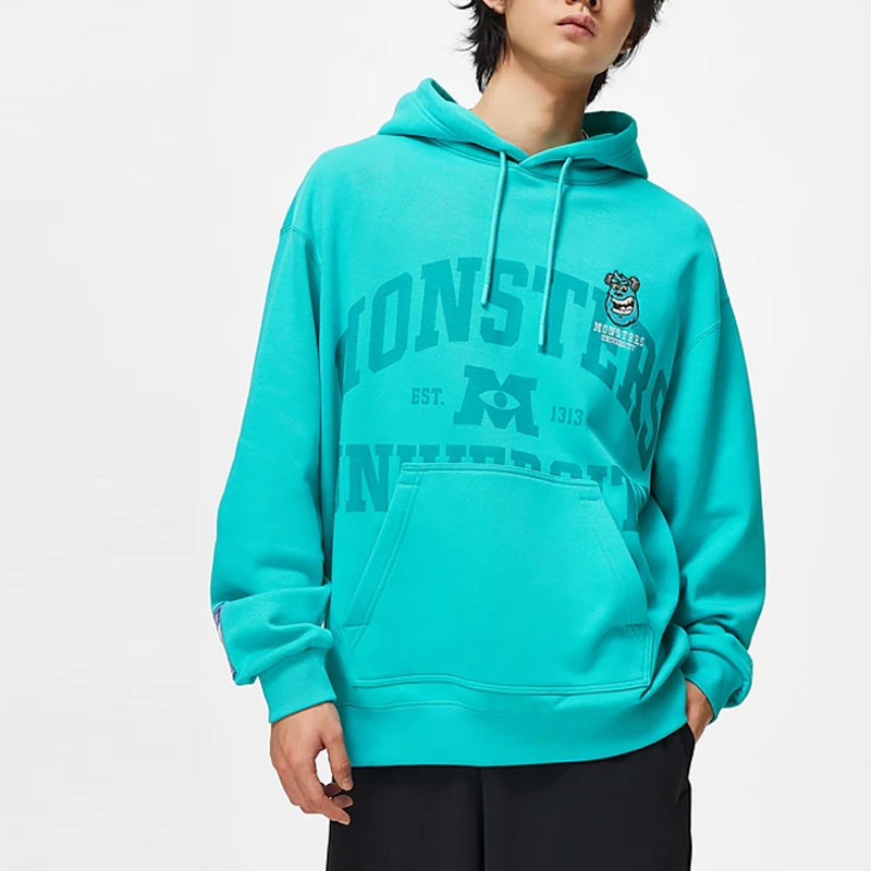 Shop Li-Ning x Disney Monsters University Printed Fleece Hoodie Ice Green Unisex AWDT815-3