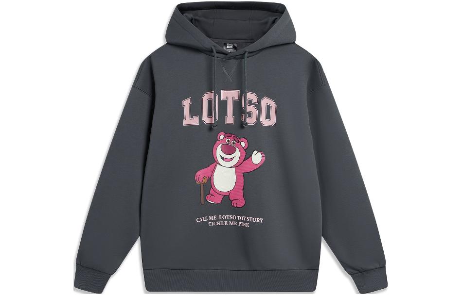 Li-Ning Disney Pixar Lotso Hoodie Black/Grey Unisex Loose Fit Warm Pullover AWDTE43-4